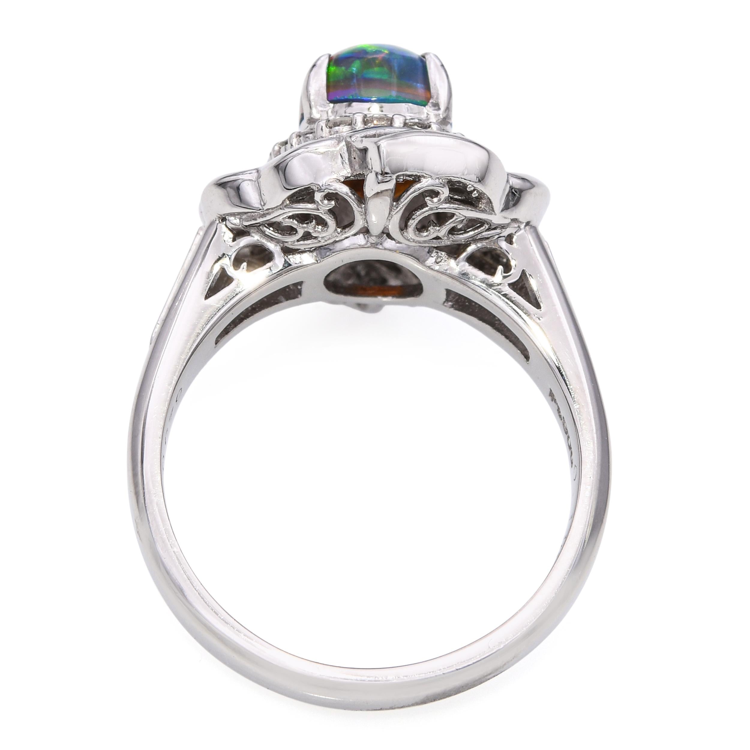 Vintage Platinum 1.15ct B4 Black Crystal Opal and Diamond Statement Ring