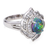 Vintage Platinum 1.15ct B4 Black Crystal Opal and Diamond Statement Ring