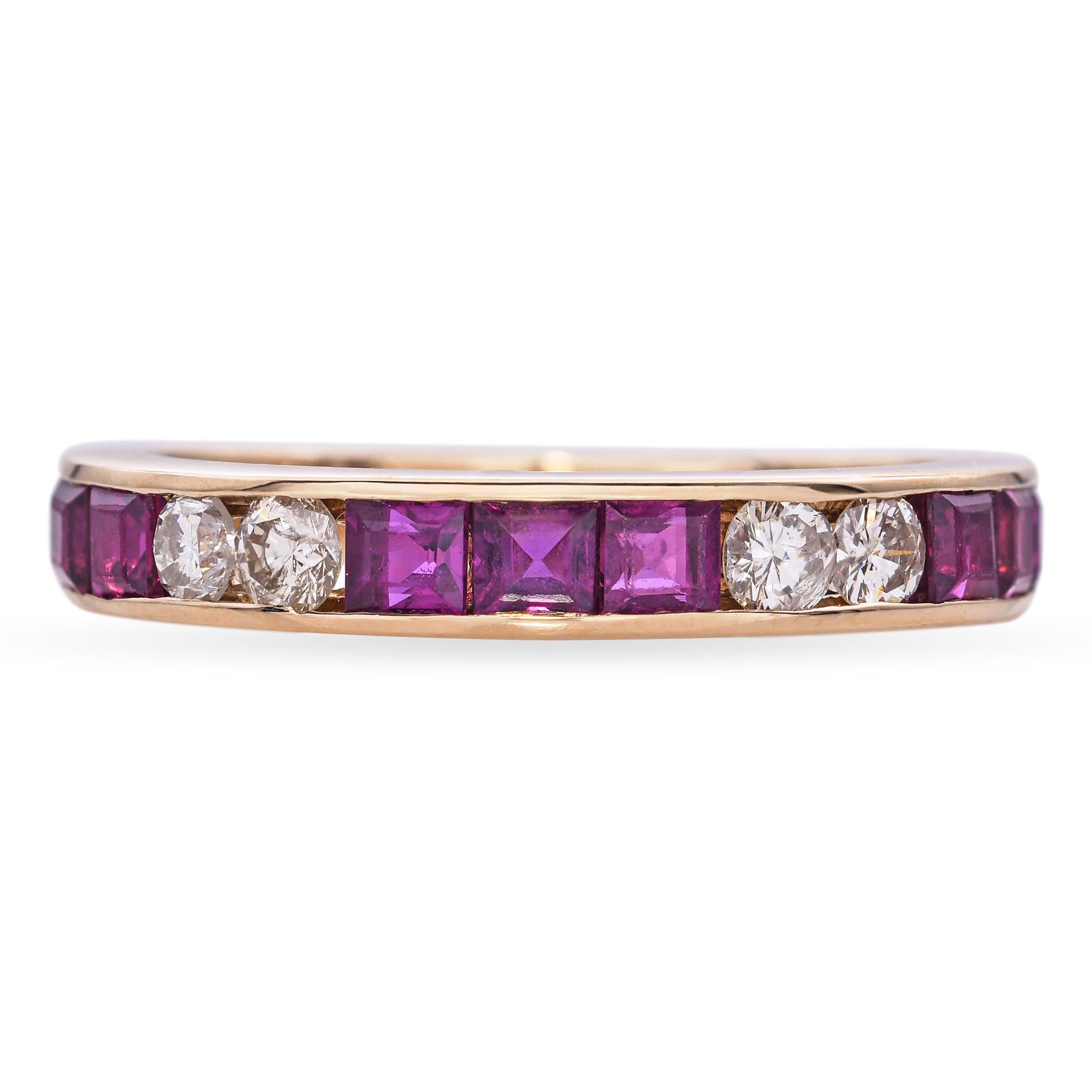 14k Yellow Gold Ruby and Diamond Channel Set Band