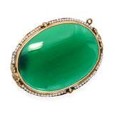 Antique Yellow Gold Chrysoprase and Seed Pearl Brooch