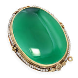 Antique Yellow Gold Chrysoprase and Seed Pearl Brooch