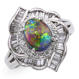 Vintage Platinum 1.15ct B4 Black Crystal Opal and Diamond Statement Ring