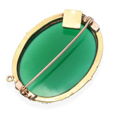 Antique Yellow Gold Chrysoprase and Seed Pearl Brooch