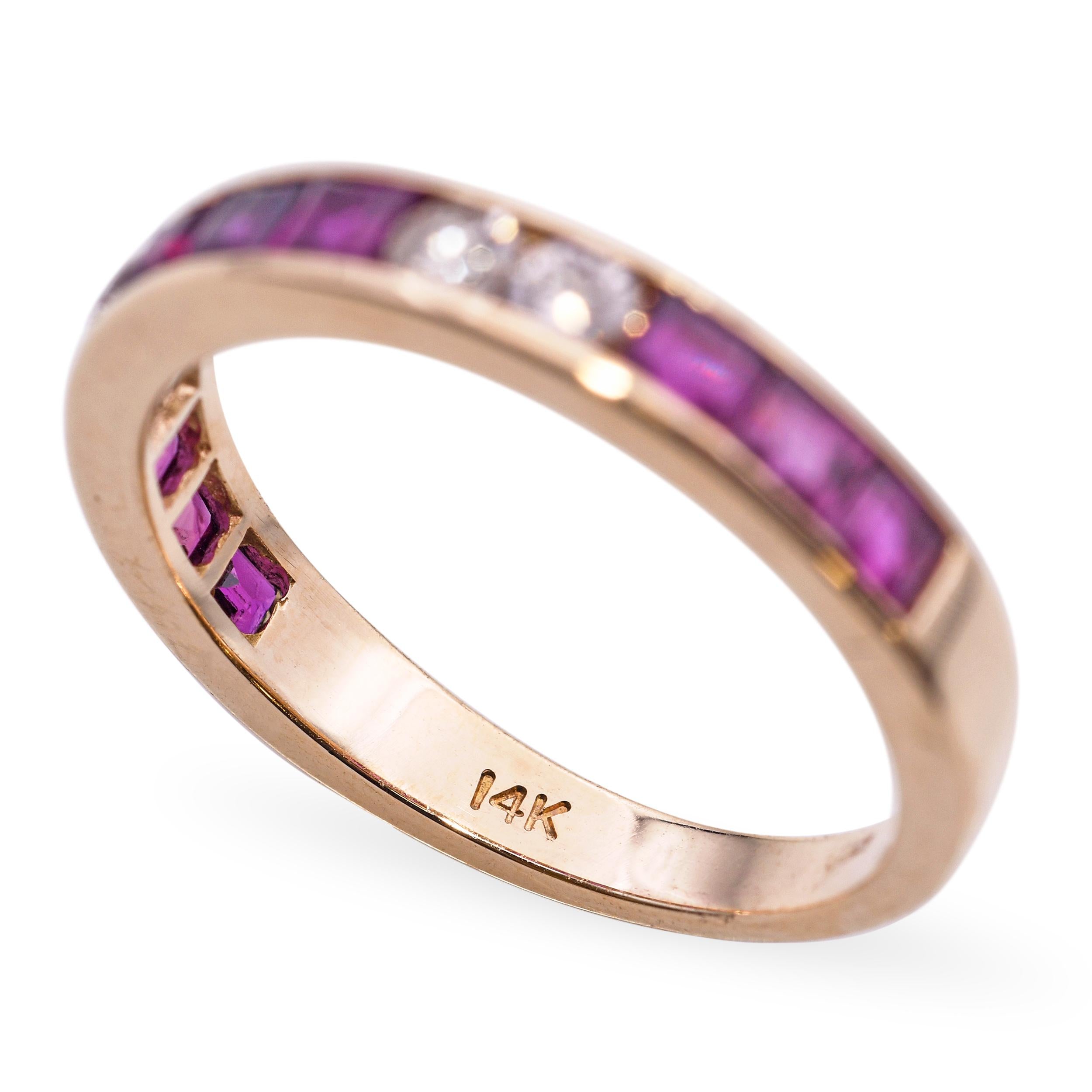 14k Yellow Gold Ruby and Diamond Channel Set Band