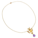 Antique Art Nouveau Yellow Gold Citrine, Amethyst, and Pearl Lavalier Necklace