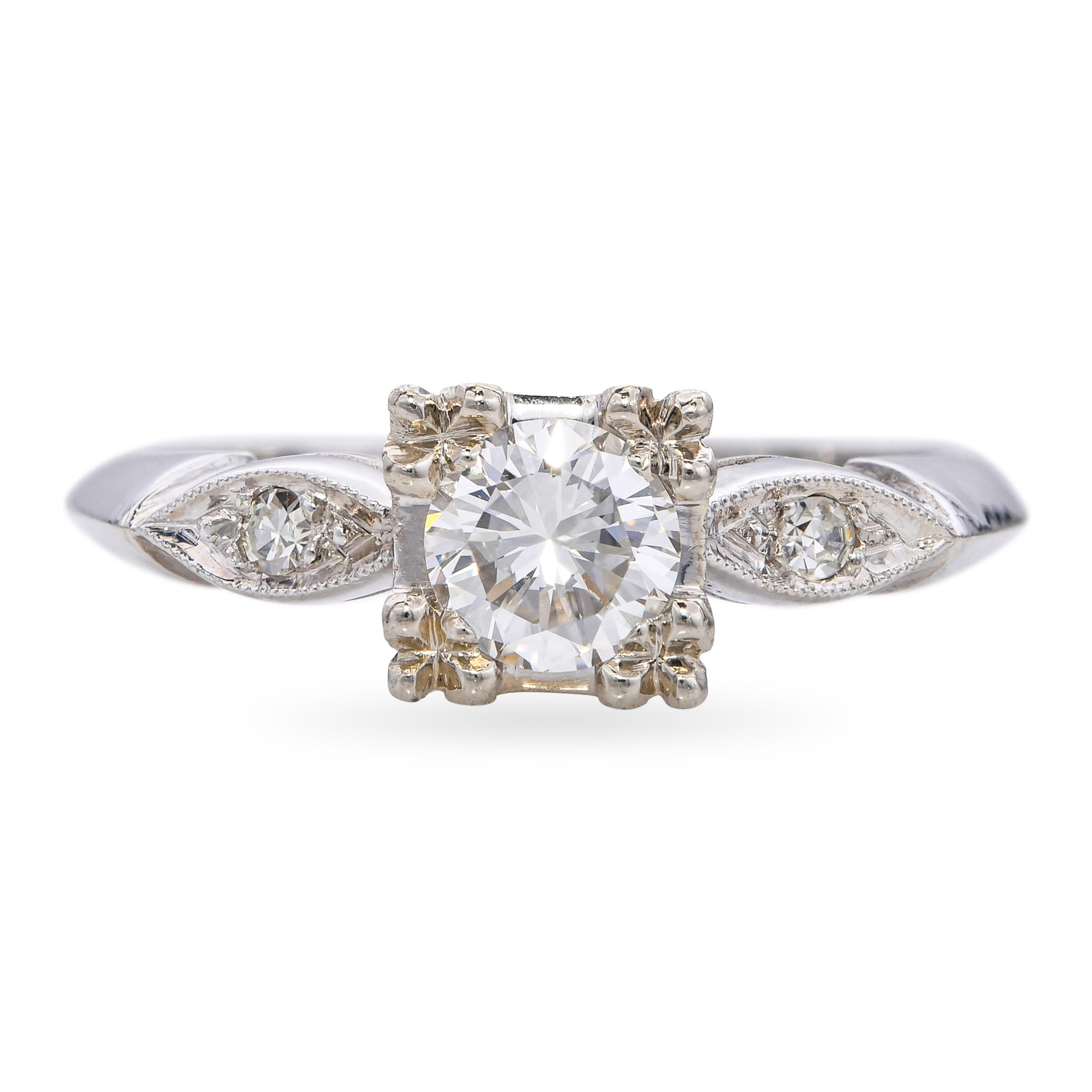 Vintage 14k White Gold 0.42tcw H VS Diamond Engagement Ring