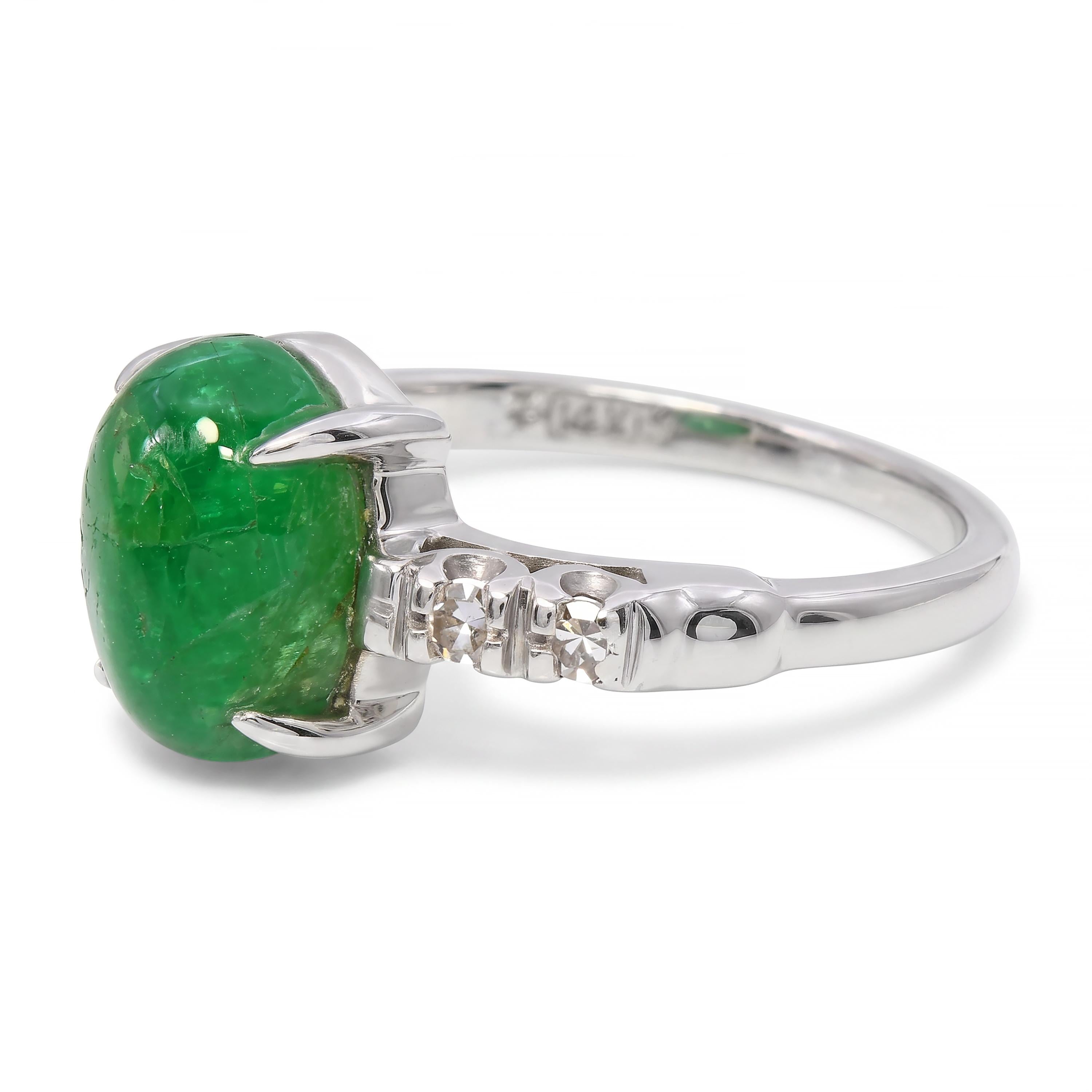 Vintage 14k White Gold 2.36ct Emerald and Diamond Ring