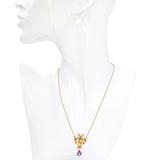 Antique Art Nouveau Yellow Gold Citrine, Amethyst, and Pearl Lavalier Necklace