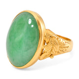 Vintage 23k Yellow Gold Jade Cabochon Floral Accented Ring