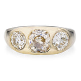 Vintage 14k Yellow Gold 1.90ct Old Euro Cut Diamond 3-Stone Gypsy Ring