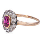 Antique 14k Yellow Gold Platinum Top 0.51ct Ruby and Diamond Halo Ring