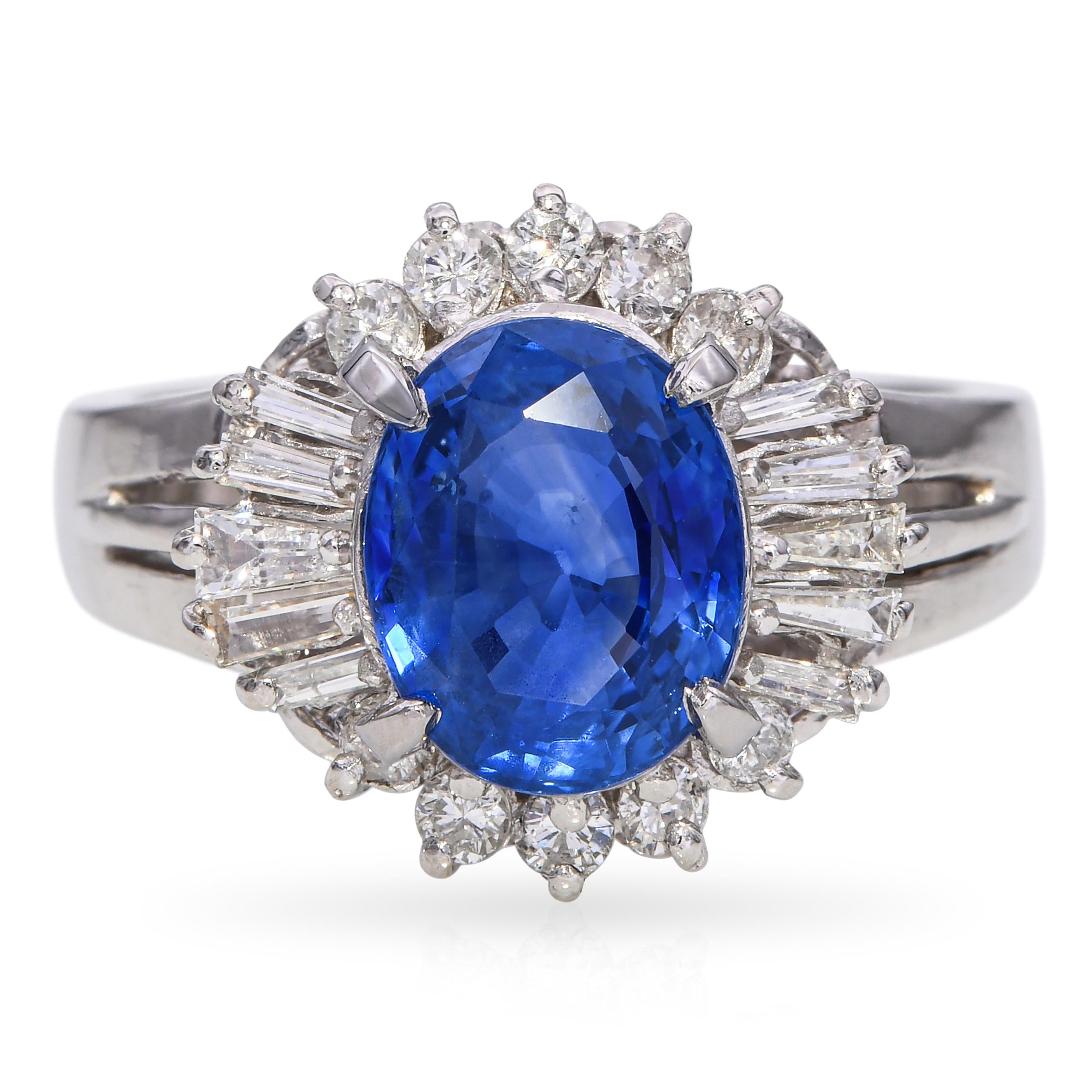 Platinum 2.25ct Ceylon Heated Sapphire and Diamond Ring