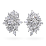 Vintage 14K White Gold Mixed Shape 3.72tcw Diamond Cluster Omega Earrings