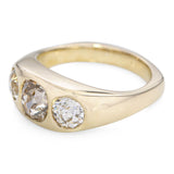 Vintage 14k Yellow Gold 1.90ct Old Euro Cut Diamond 3-Stone Gypsy Ring