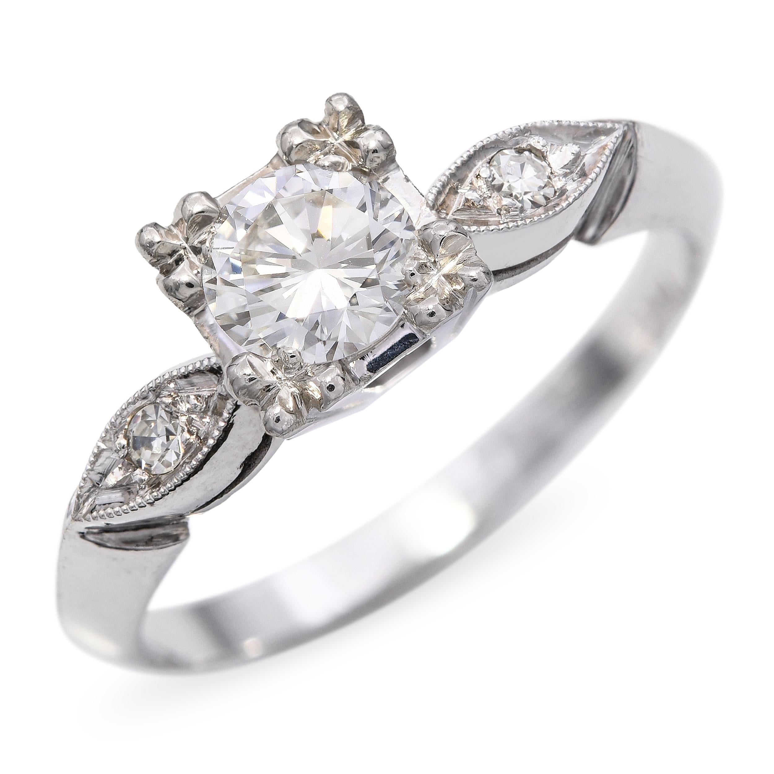 Vintage 14k White Gold 0.42tcw H VS Diamond Engagement Ring