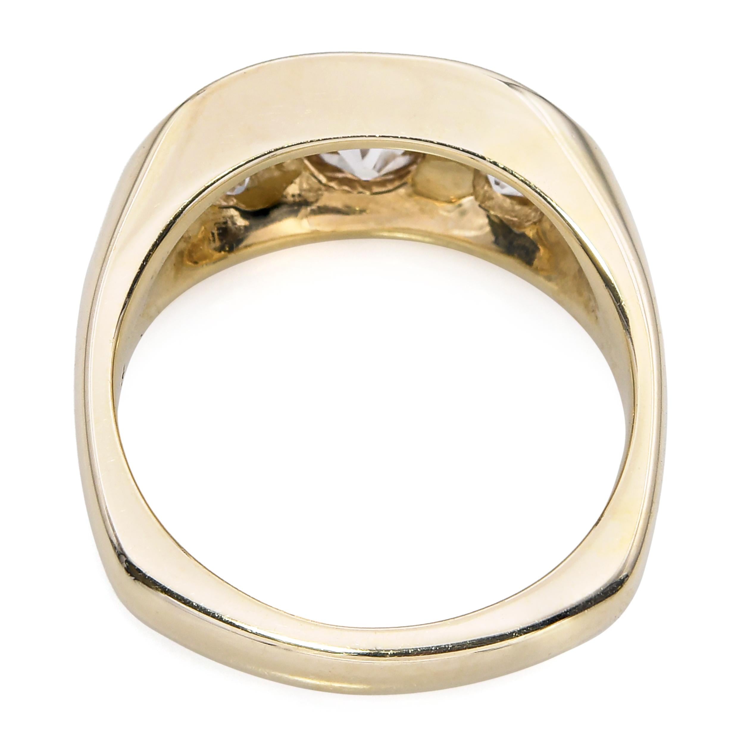 Vintage 14k Yellow Gold 1.90ct Old Euro Cut Diamond 3-Stone Gypsy Ring