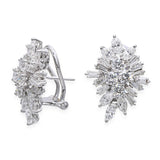 Vintage 14K White Gold Mixed Shape 3.72tcw Diamond Cluster Omega Earrings