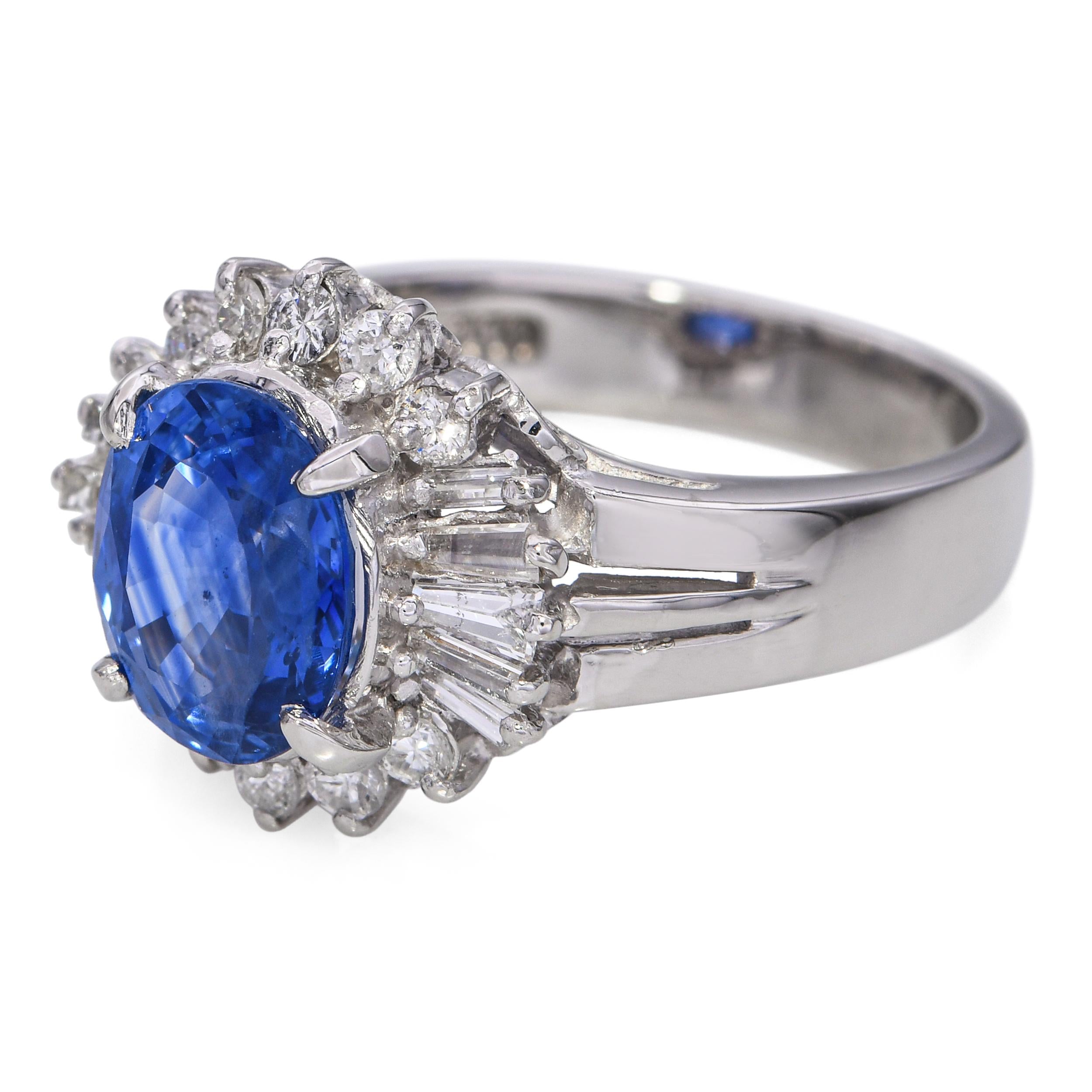 Platinum 2.25ct Ceylon Heated Sapphire and Diamond Ring