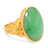 Vintage 23k Yellow Gold Jade Cabochon Floral Accented Ring