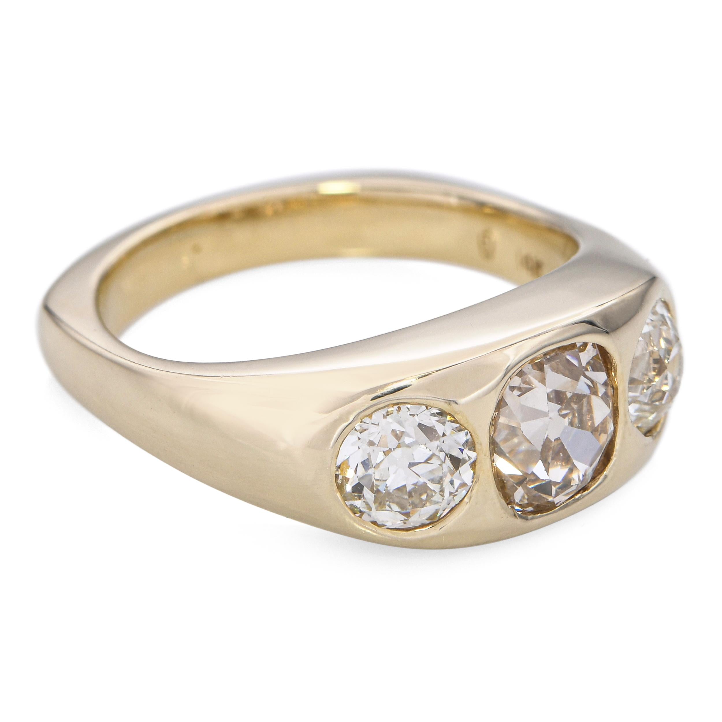 Vintage 14k Yellow Gold 1.90ct Old Euro Cut Diamond 3-Stone Gypsy Ring