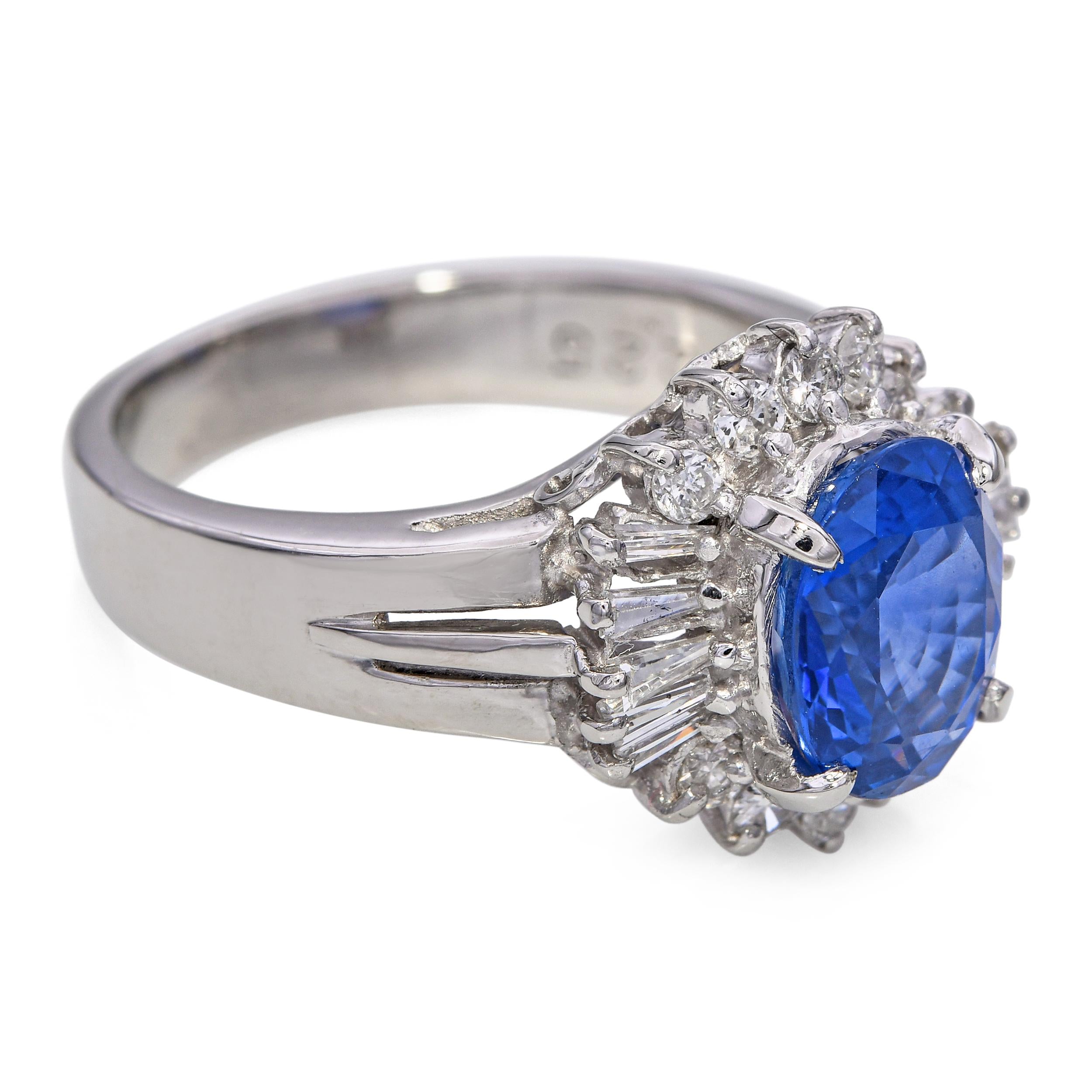 Platinum 2.25ct Ceylon Heated Sapphire and Diamond Ring