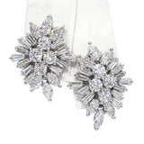 Vintage 14K White Gold Mixed Shape 3.72tcw Diamond Cluster Omega Earrings