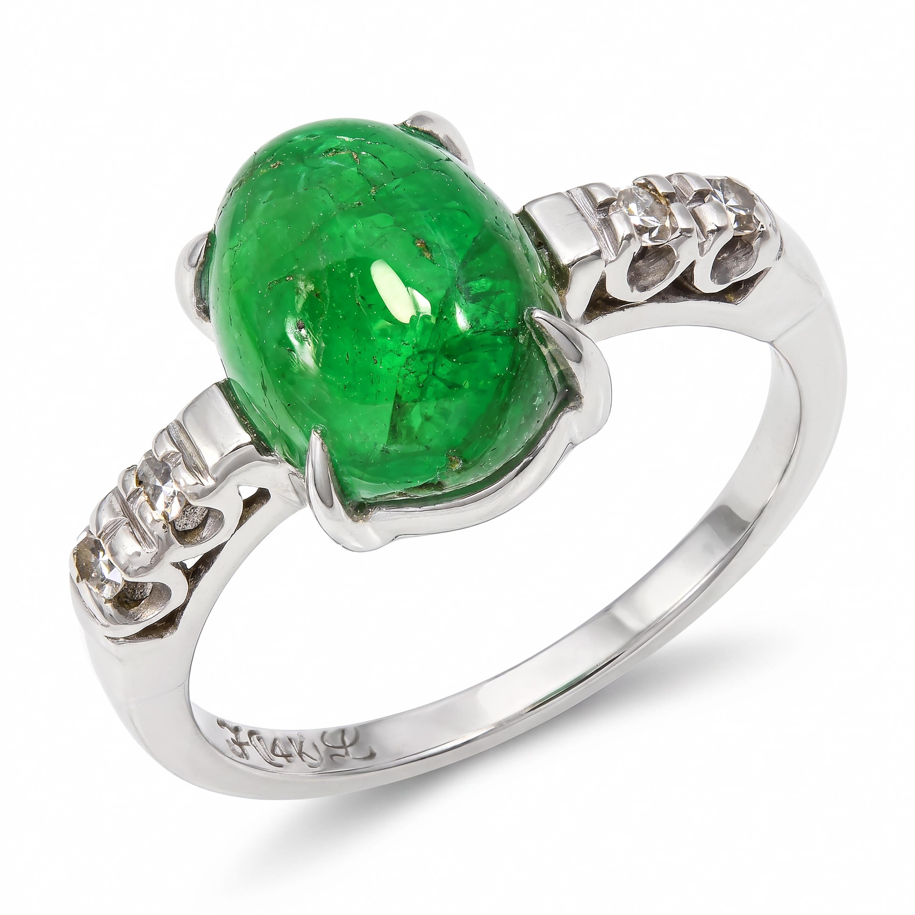 Vintage 14k White Gold 2.36ct Emerald and Diamond Ring