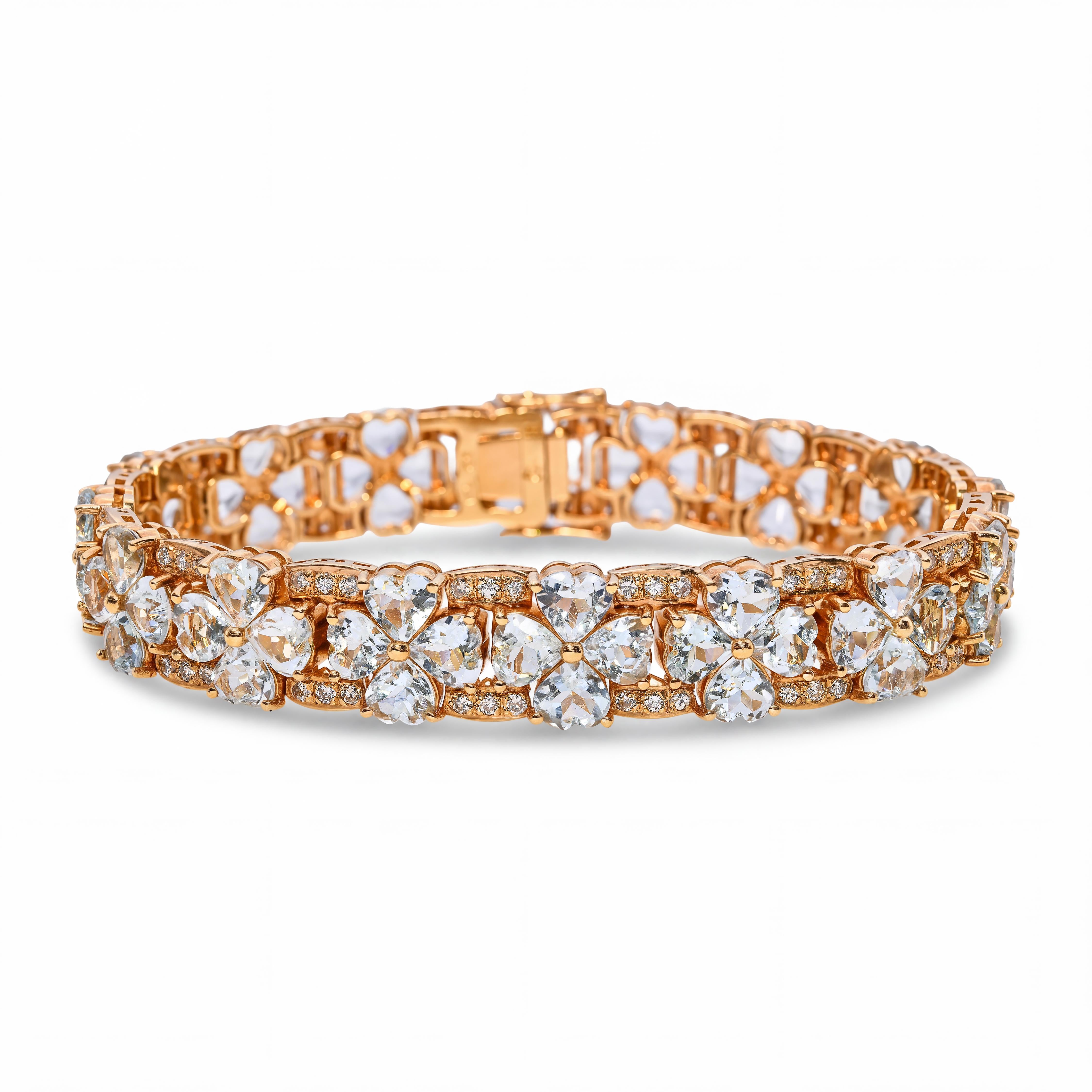 Vintage 14k Yellow Gold 28.8tcw Aquamarine and Diamond Bracelet