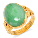 Vintage 23k Yellow Gold Jade Cabochon Floral Accented Ring