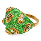 Vintage 18k Diamond and Guilloche Enamel Dome Ring