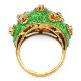 Vintage 18k Diamond and Guilloche Enamel Dome Ring