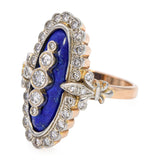 Vintage 14k Yellow Gold Lapis Lazuli and 1.35ctw Diamond Navette Ring