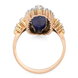 Vintage 14k Yellow Gold Lapis Lazuli and 1.35ctw Diamond Navette Ring