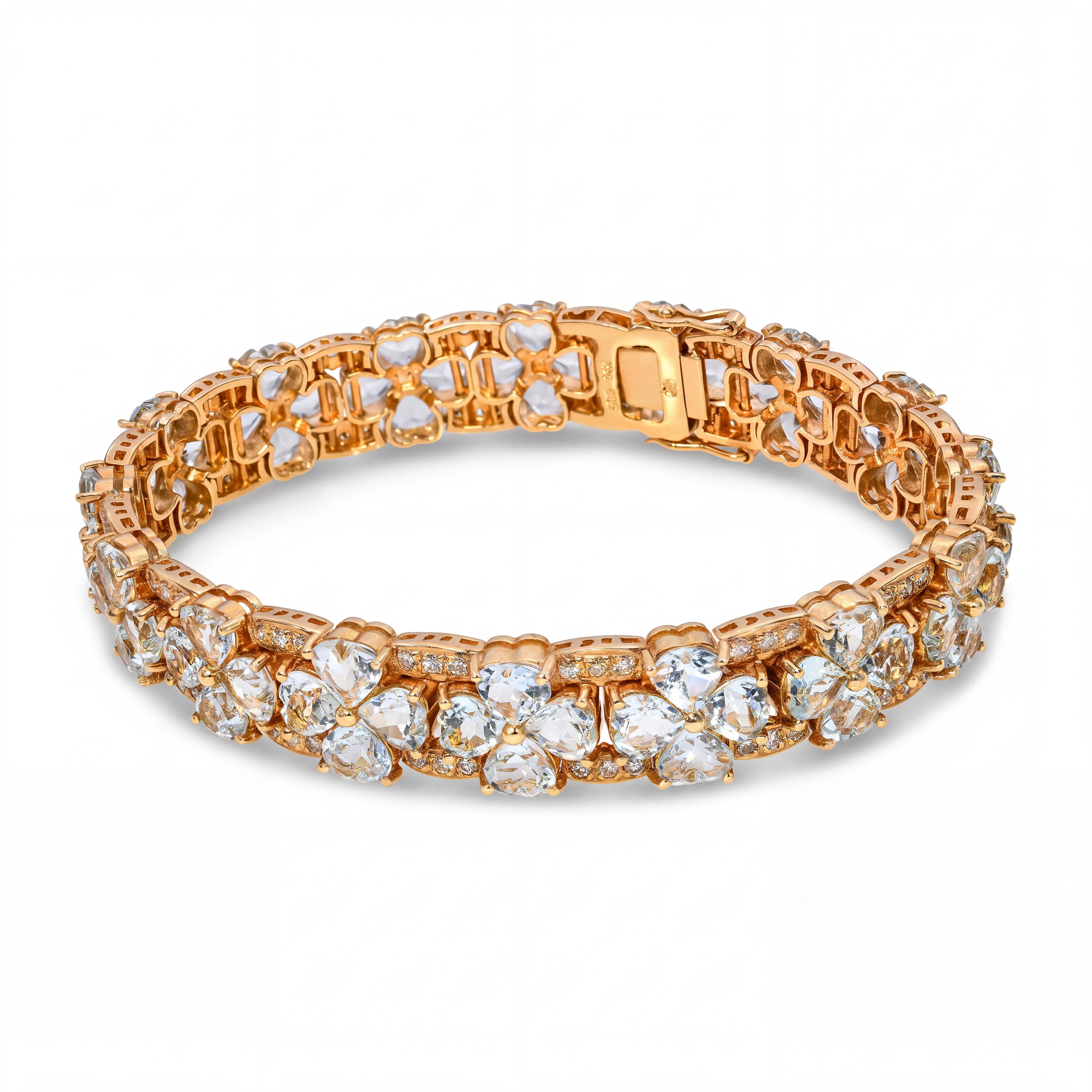 Vintage 14k Yellow Gold 28.8tcw Aquamarine and Diamond Bracelet