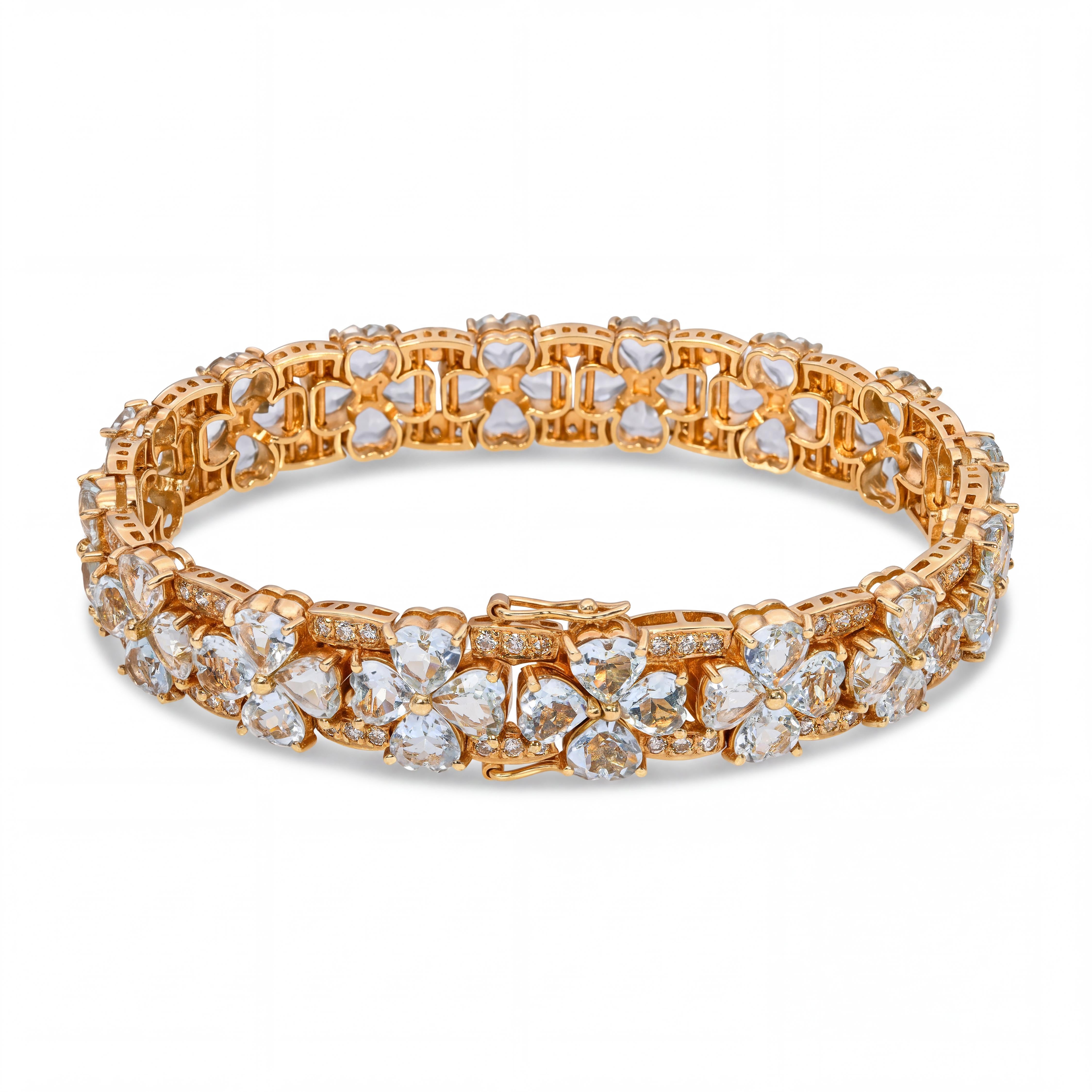 Vintage 14k Yellow Gold 28.8tcw Aquamarine and Diamond Bracelet