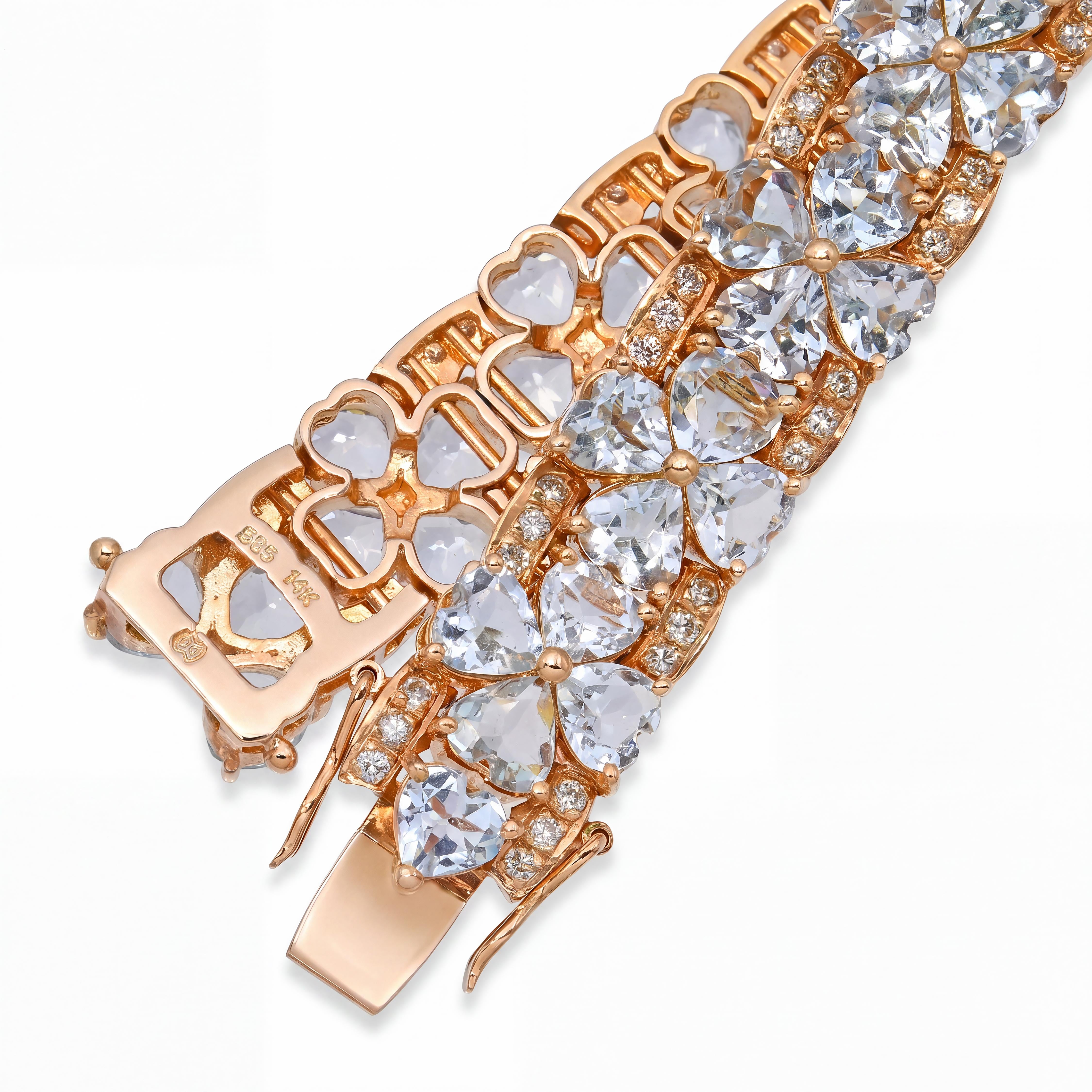 Vintage 14k Yellow Gold 28.8tcw Aquamarine and Diamond Bracelet