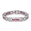 18k White Gold Art Deco Inspired Diamond & Ruby Link Bracelet