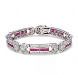 18k White Gold Art Deco Inspired Diamond & Ruby Link Bracelet