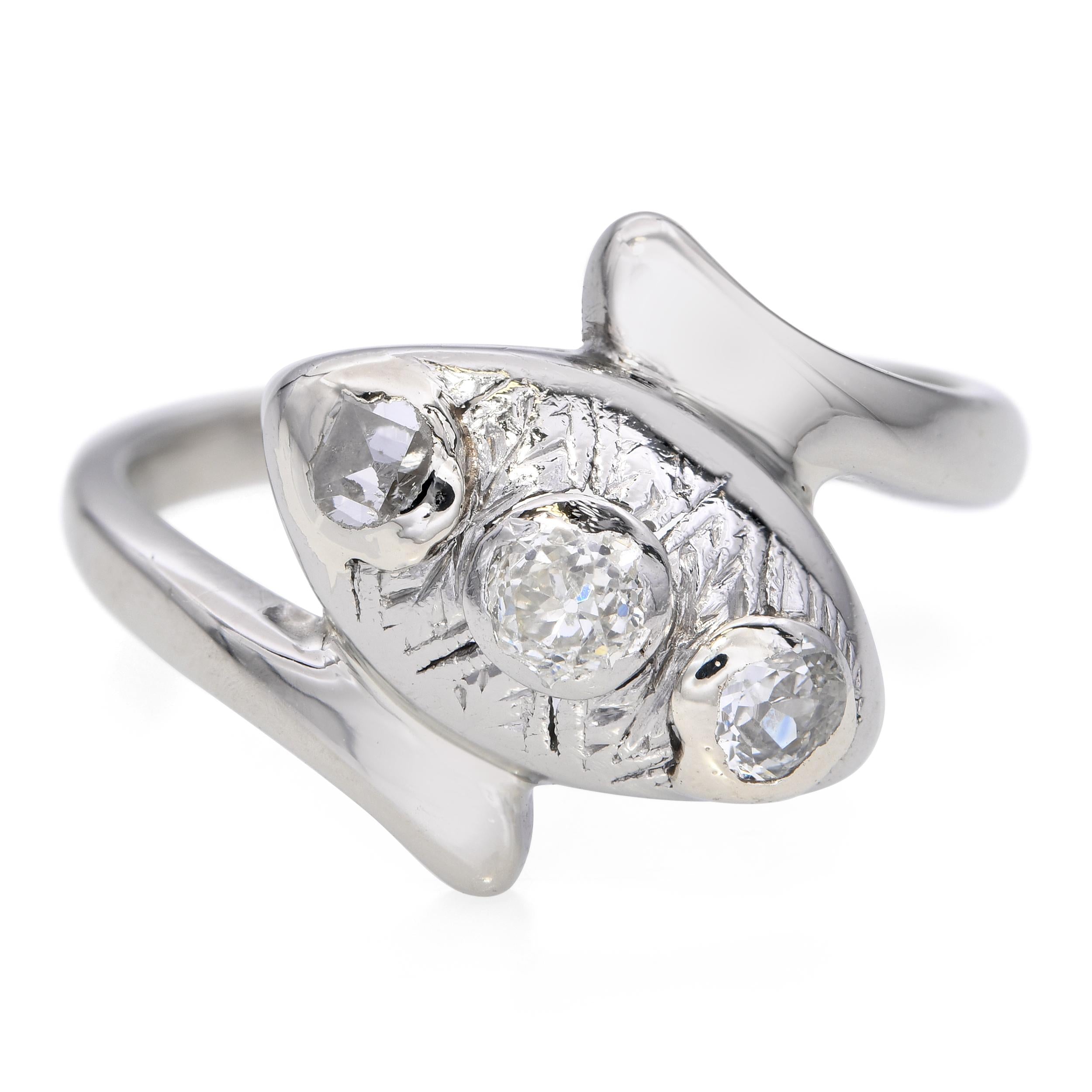 Vintage 14k White Gold 0.23tcw Diamond Bypass Ring