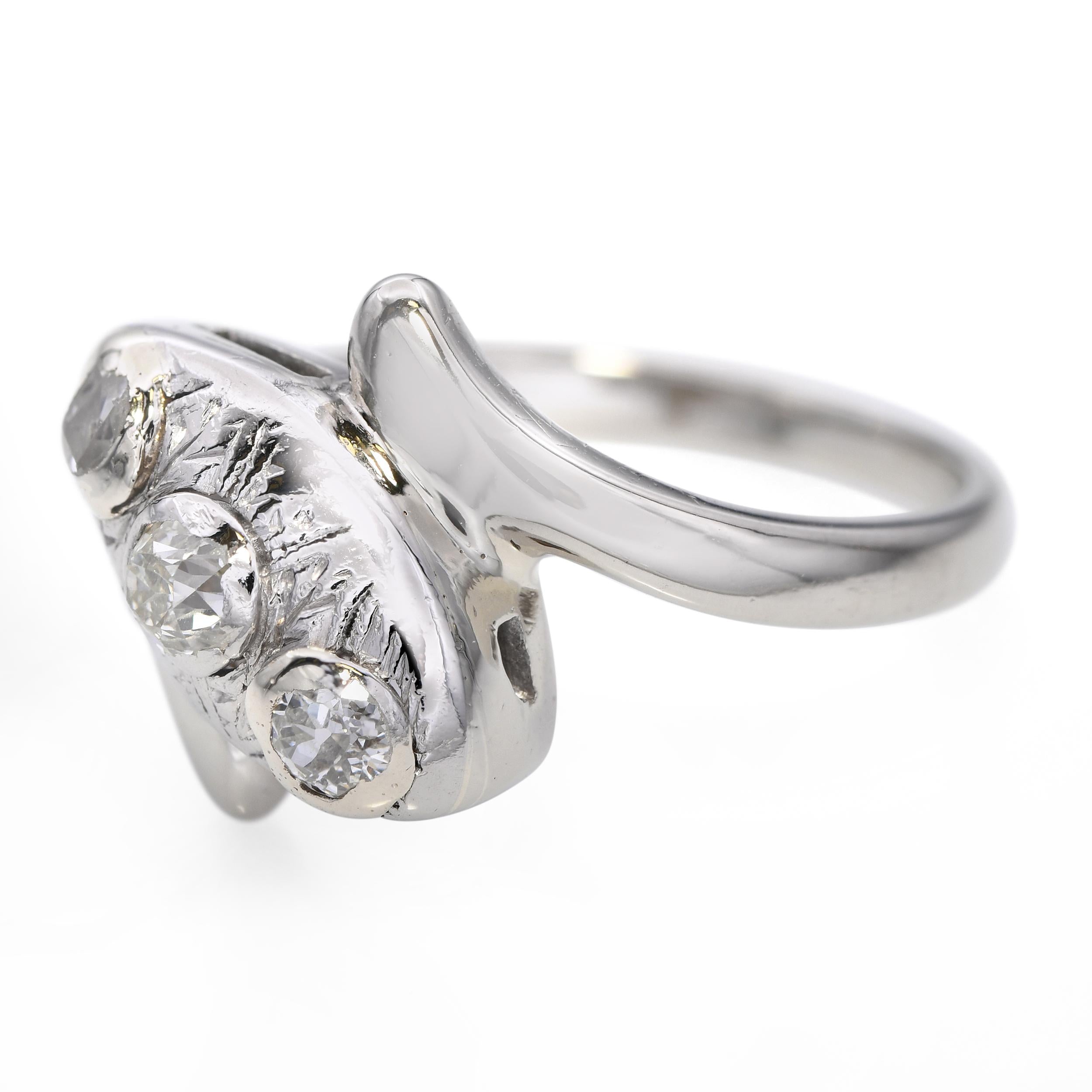 Vintage 14k White Gold 0.23tcw Diamond Bypass Ring