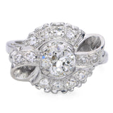 Vintage White Gold 1.26tcw Old Euro Cut Diamond Bow Ring