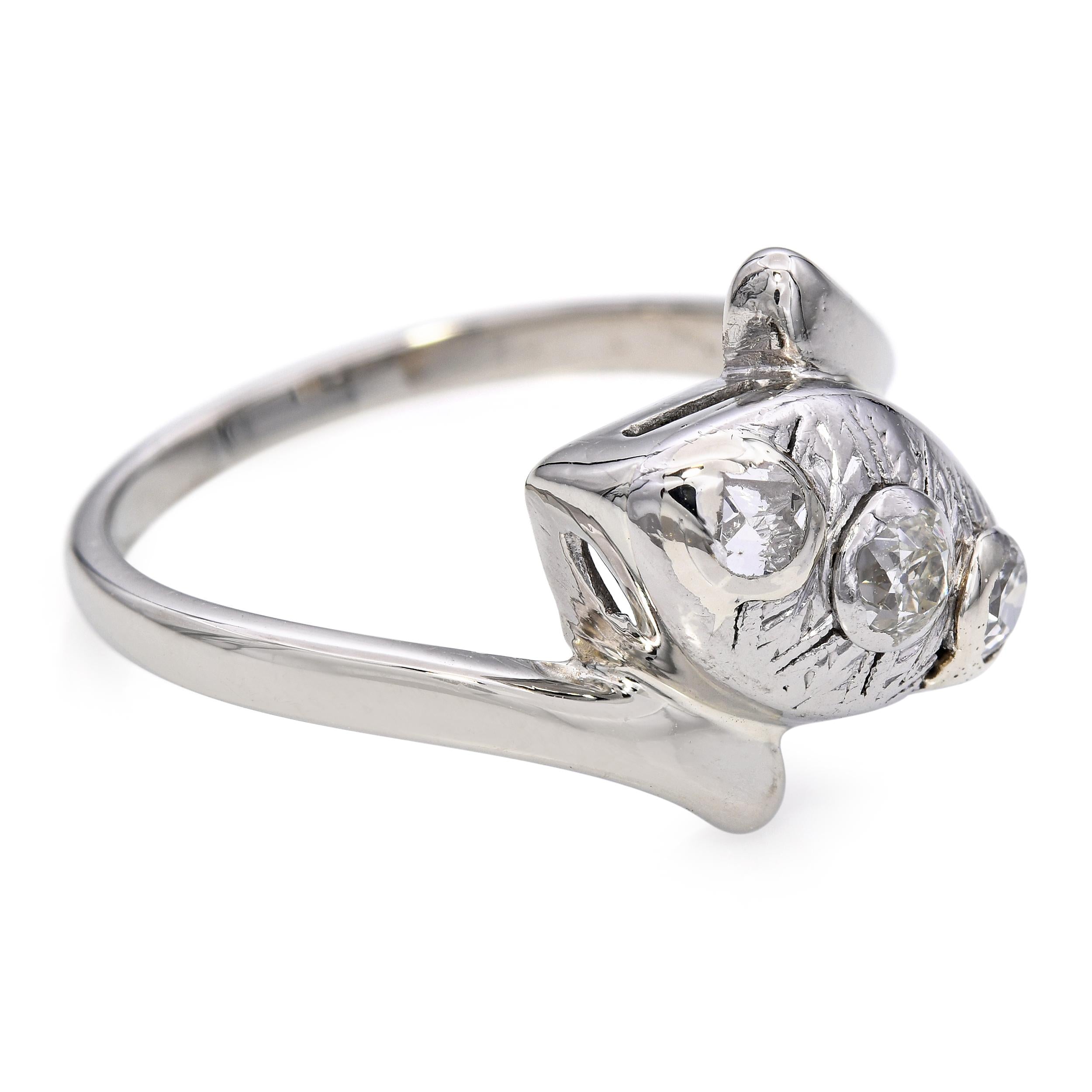 Vintage 14k White Gold 0.23tcw Diamond Bypass Ring