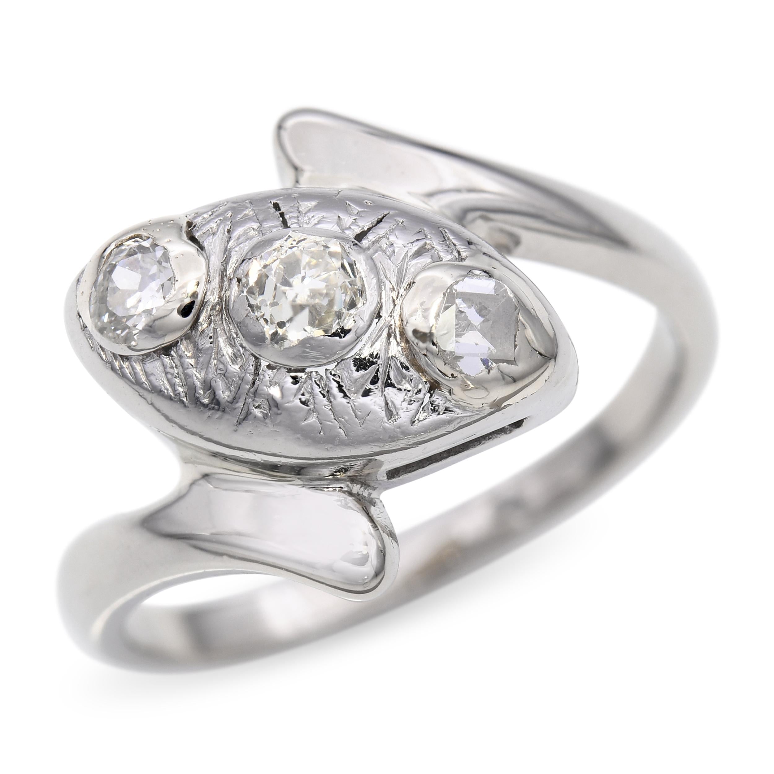 Vintage 14k White Gold 0.23tcw Diamond Bypass Ring