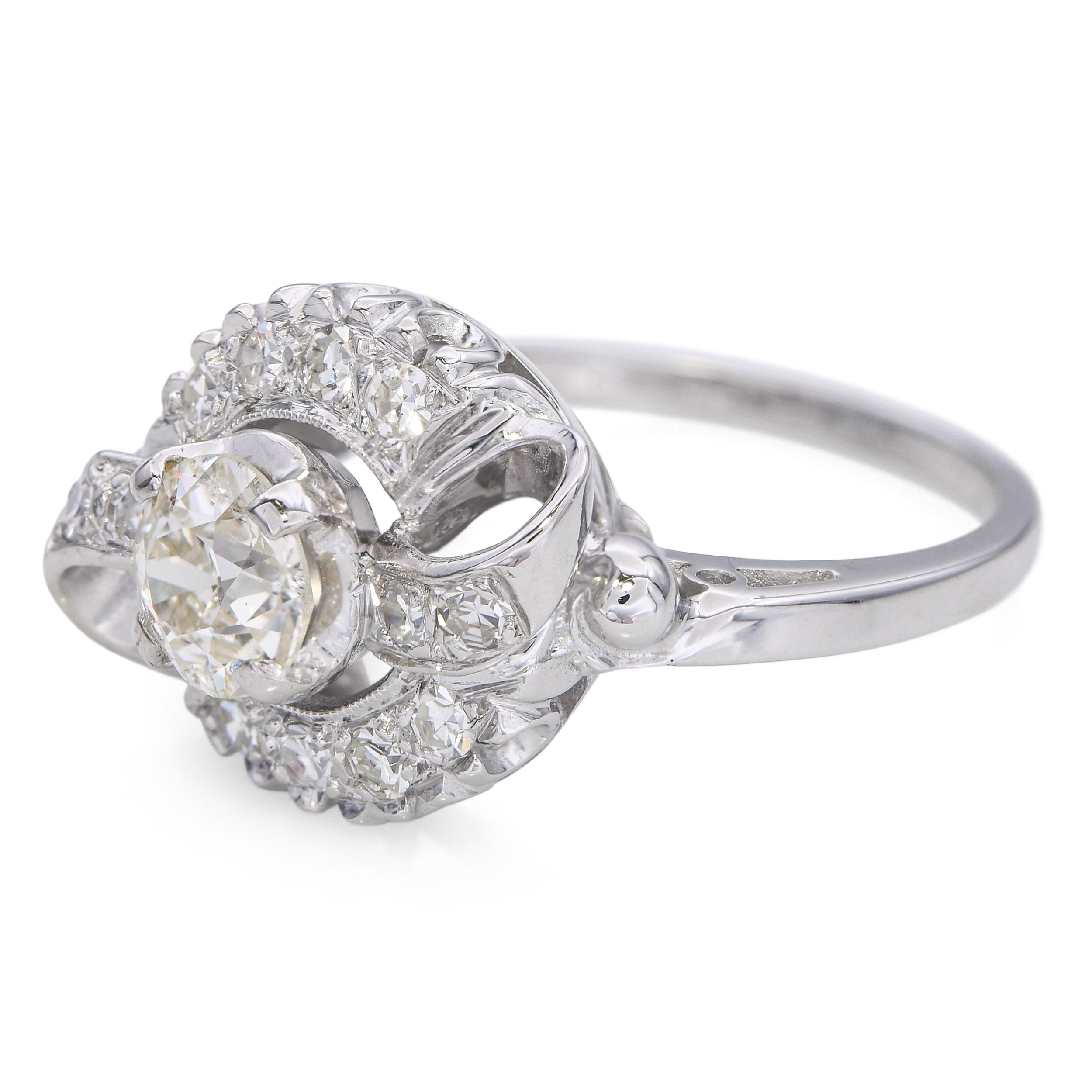Vintage White Gold 1.26tcw Old Euro Cut Diamond Bow Ring