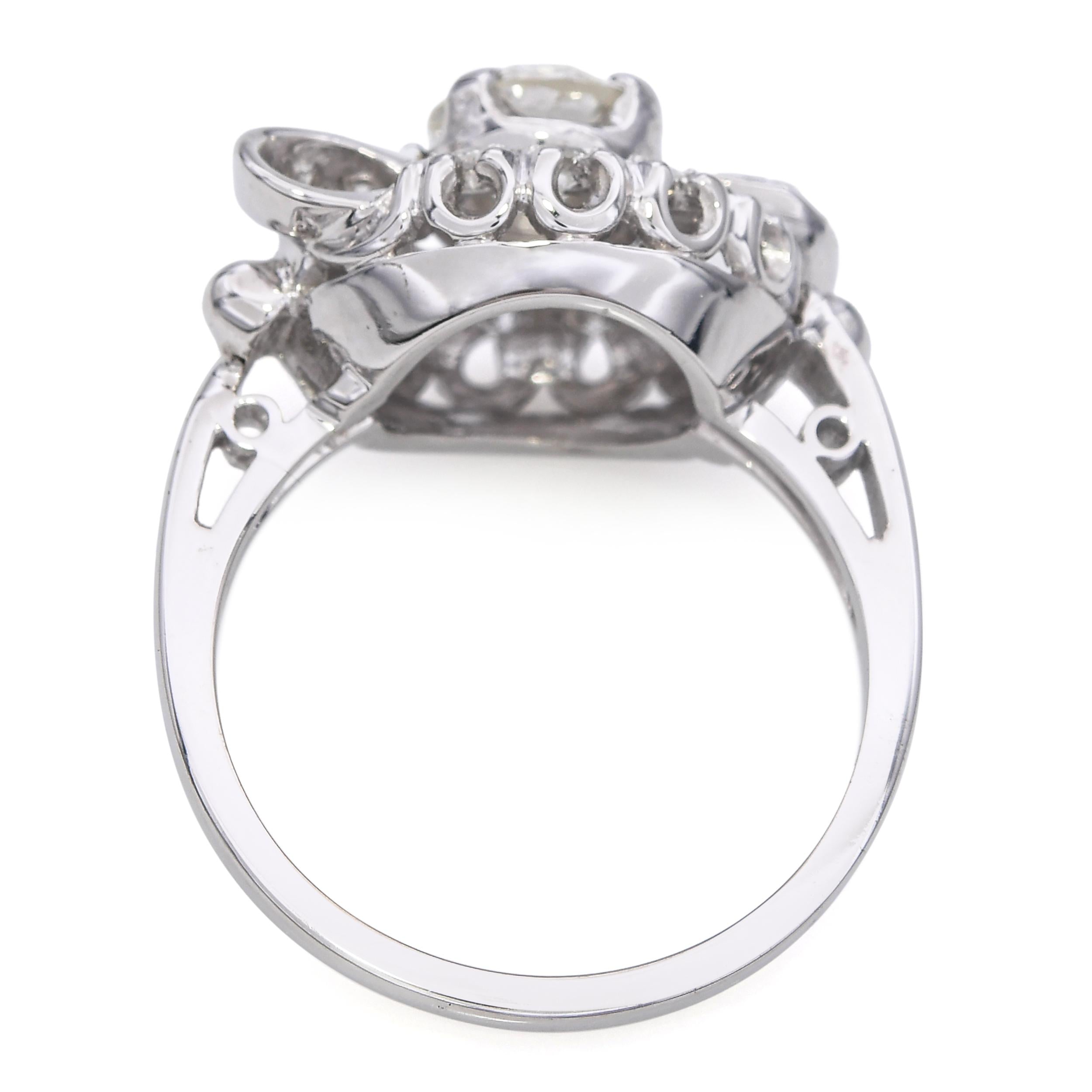 Vintage White Gold 1.26tcw Old Euro Cut Diamond Bow Ring