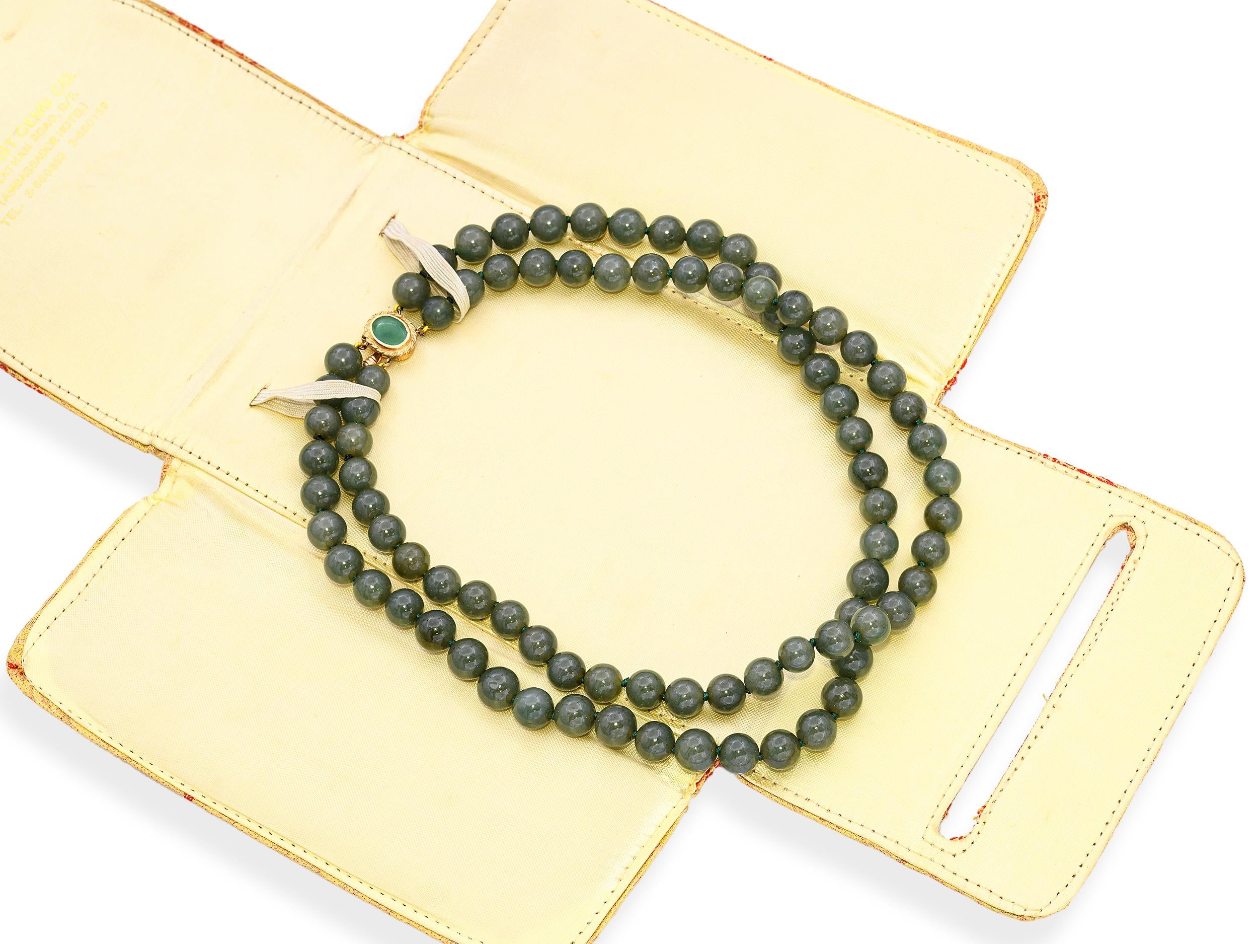 Vintage Yellow Gold Jadeite Bead Double Strand Necklace