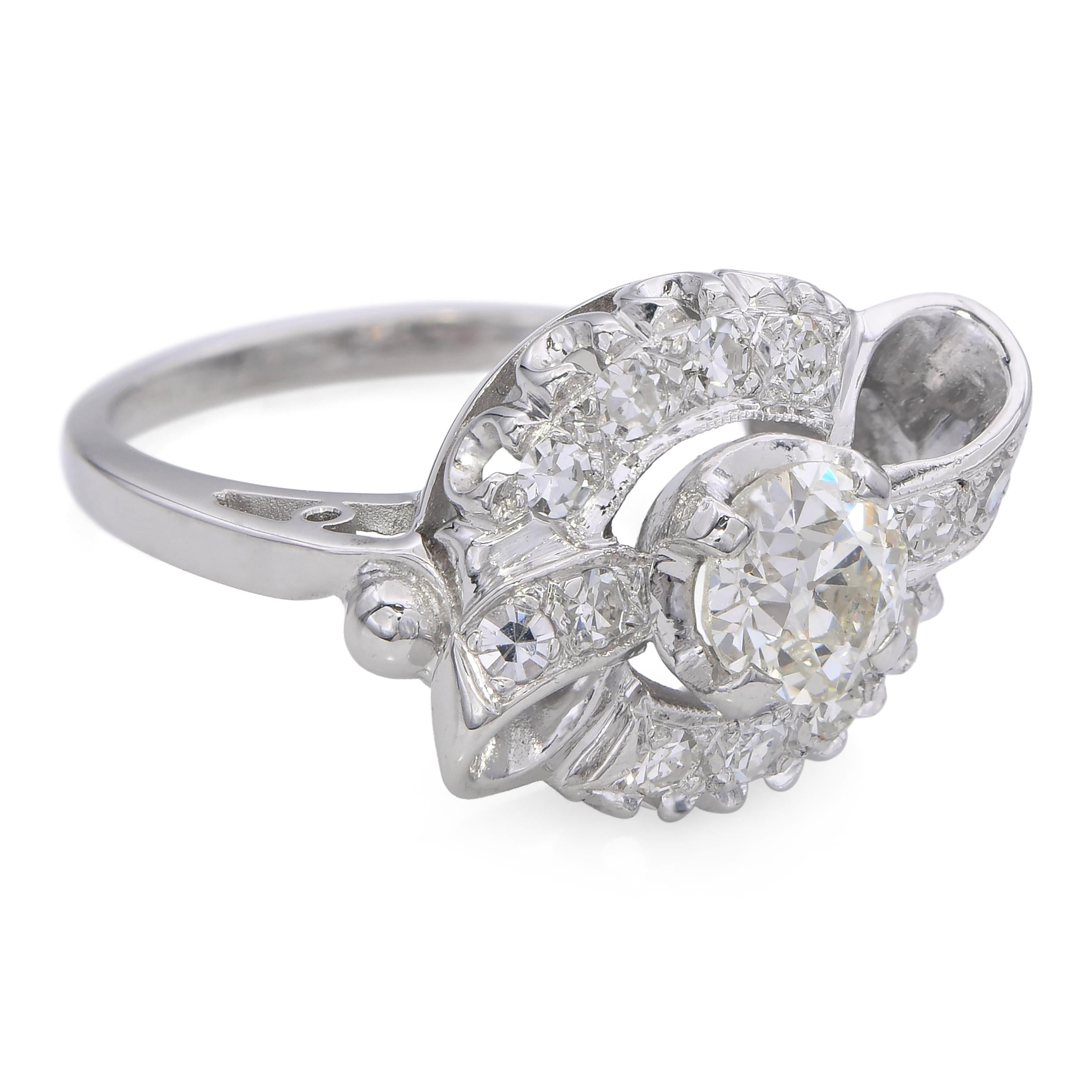 Vintage White Gold 1.26tcw Old Euro Cut Diamond Bow Ring