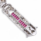 18k White Gold Art Deco Inspired Diamond & Ruby Link Bracelet
