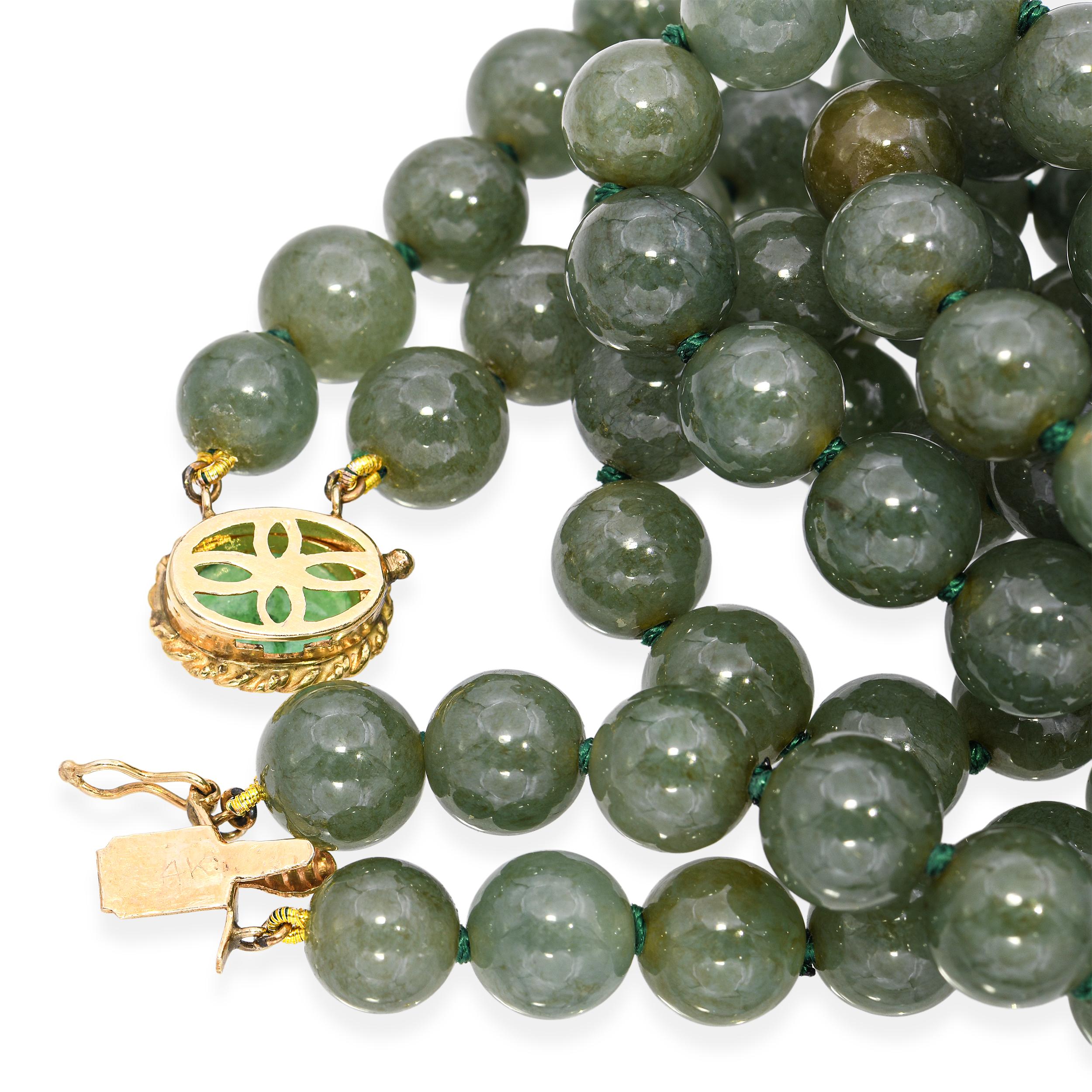 Vintage Yellow Gold Jadeite Bead Double Strand Necklace