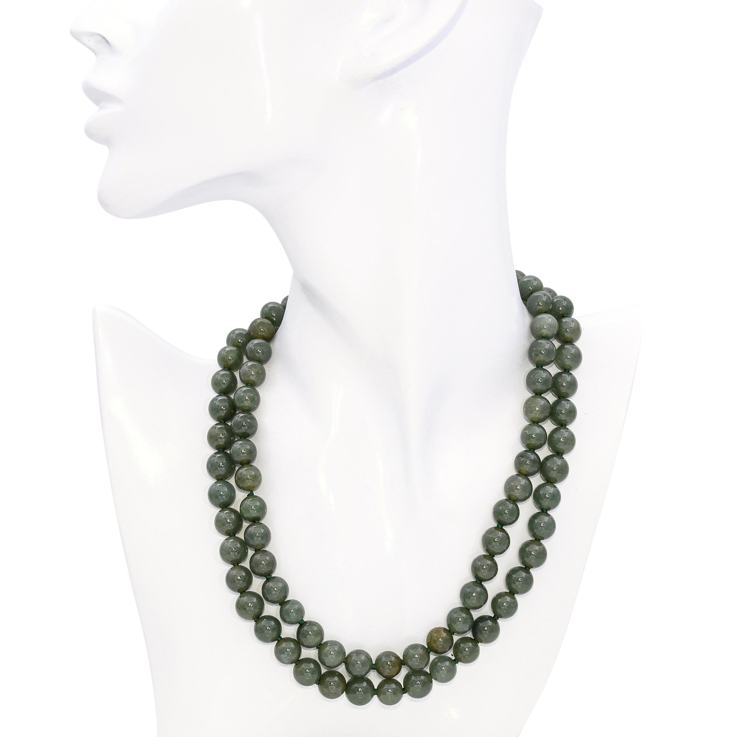 Vintage Yellow Gold Jadeite Bead Double Strand Necklace